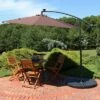 Sunnydaze Decor Sunnydaze Outdoor Steel Offset Solar Patio Umbrella with LED Lights, Cantilever, Crank, and Base - 10' - Brown