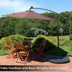 Sunnydaze Decor Sunnydaze Outdoor Steel Offset Solar Patio Umbrella with LED Lights, Cantilever, Crank, and Base - 10' - Brown -Deals Patio Umbrellas Store unnamed file 653