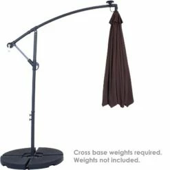 Sunnydaze Decor Sunnydaze Outdoor Steel Offset Solar Patio Umbrella with LED Lights, Cantilever, Crank, and Base - 10' - Brown -Deals Patio Umbrellas Store unnamed file 655