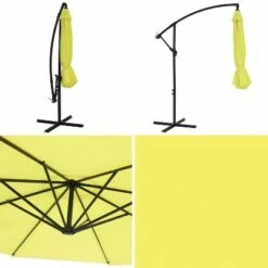 Sunnydaze Decor Sunnydaze Outdoor Steel Cantilever Offset Patio Umbrella with Air Vent, Crank, and Base - 9' - Sunshine -Deals Patio Umbrellas Store unnamed file 659