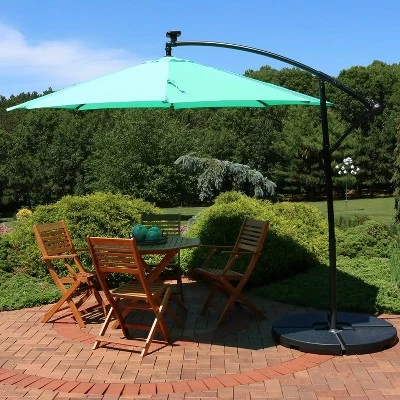 Sunnydaze Decor Sunnydaze Outdoor Steel Cantilever Offset Patio Umbrella with Solar LED Lights, Air Vent, Crank, and Base - 9' - Seafoam 3 Sunnydaze Decor Sunnydaze Outdoor Steel Cantilever Offset Patio Umbrella with Solar LED Lights, Air Vent, Crank, and Base - 9' - Seafoam