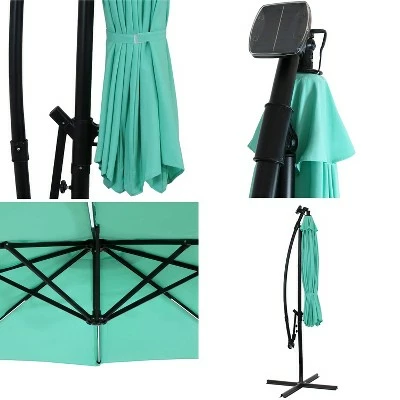 Sunnydaze Decor Sunnydaze Outdoor Steel Cantilever Offset Patio Umbrella with Solar LED Lights, Air Vent, Crank, and Base - 9' - Seafoam 6 Sunnydaze Decor Sunnydaze Outdoor Steel Cantilever Offset Patio Umbrella with Solar LED Lights, Air Vent, Crank, and Base - 9' - Seafoam - Image 4