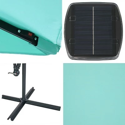 Sunnydaze Decor Sunnydaze Outdoor Steel Cantilever Offset Patio Umbrella with Solar LED Lights, Air Vent, Crank, and Base - 9' - Seafoam 7 Sunnydaze Decor Sunnydaze Outdoor Steel Cantilever Offset Patio Umbrella with Solar LED Lights, Air Vent, Crank, and Base - 9' - Seafoam - Image 5