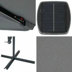 Sunnydaze Decor Sunnydaze Outdoor Steel Cantilever Offset Patio Umbrella with Solar LED Lights, Air Vent, Crank, and Base - 9' - Smoke -Deals Patio Umbrellas Store unnamed file 692