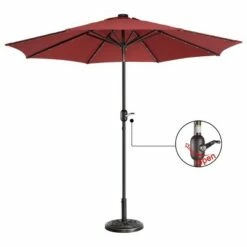 Nature Spring Fleming Supply Patio Umbrella With LED Lights - 9' x 7.87', Red