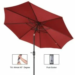 Nature Spring 9' Auto-Tilt Patio Umbrella - Red