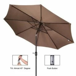 Nature Spring Auto Tilt Patio Umbrella - 9', Brown