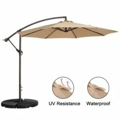 Nature Spring Manual-Crank Offset Swivel Patio Umbrella – Beige