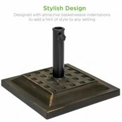 Best Choice Products 26lb Heavy-Duty Steel Square Patio Umbrella Base Stand w/ Decorative Basketweave Pattern - Black