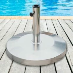 Outsunny 19" Round 55" Stainless Steel Outdoor Patio Umbrella Stand Base with Heavy Cement Bottom & Mirror Finish