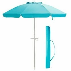 Costway 6.5FT Patio Beach Umbrella Sun Shade Tilt W/Carry Bag Blue