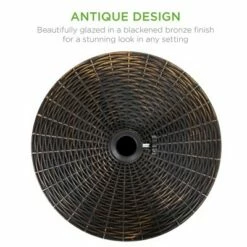Best Choice Products 55lb Round Wicker Style Resin Patio Umbrella Base Stand w/ 1.75in Hole, Bronze Finish - Black