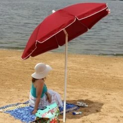 Sunnydaze Decor Sunnydaze Outdoor Travel Portable Beach Umbrella with Tilt Function and Push Open/Close Button - 5' - Red