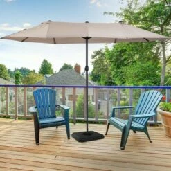 Outsunny Umbrella Stand Fitting 2" Poles and Steel Base with 4 Fillable Plastic Weights 4 Gal. Capacity Each Black