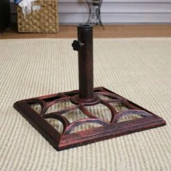 Sunnydaze Decor Sunnydaze Outdoor Heavy-Duty Cast Iron Contemporary Curved Design Patio Yard Square Umbrella Base Stand - 16" - Bronze